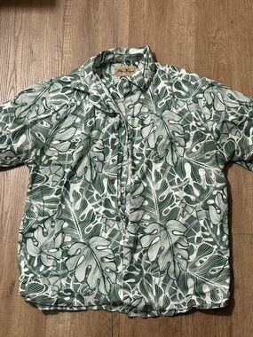 Blue Hawaii - Green Leaf-Print Short Sleeve Shirt Aloha Shirt